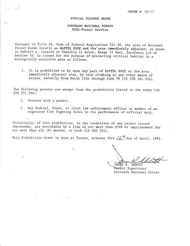 Special Closure Order 05-77